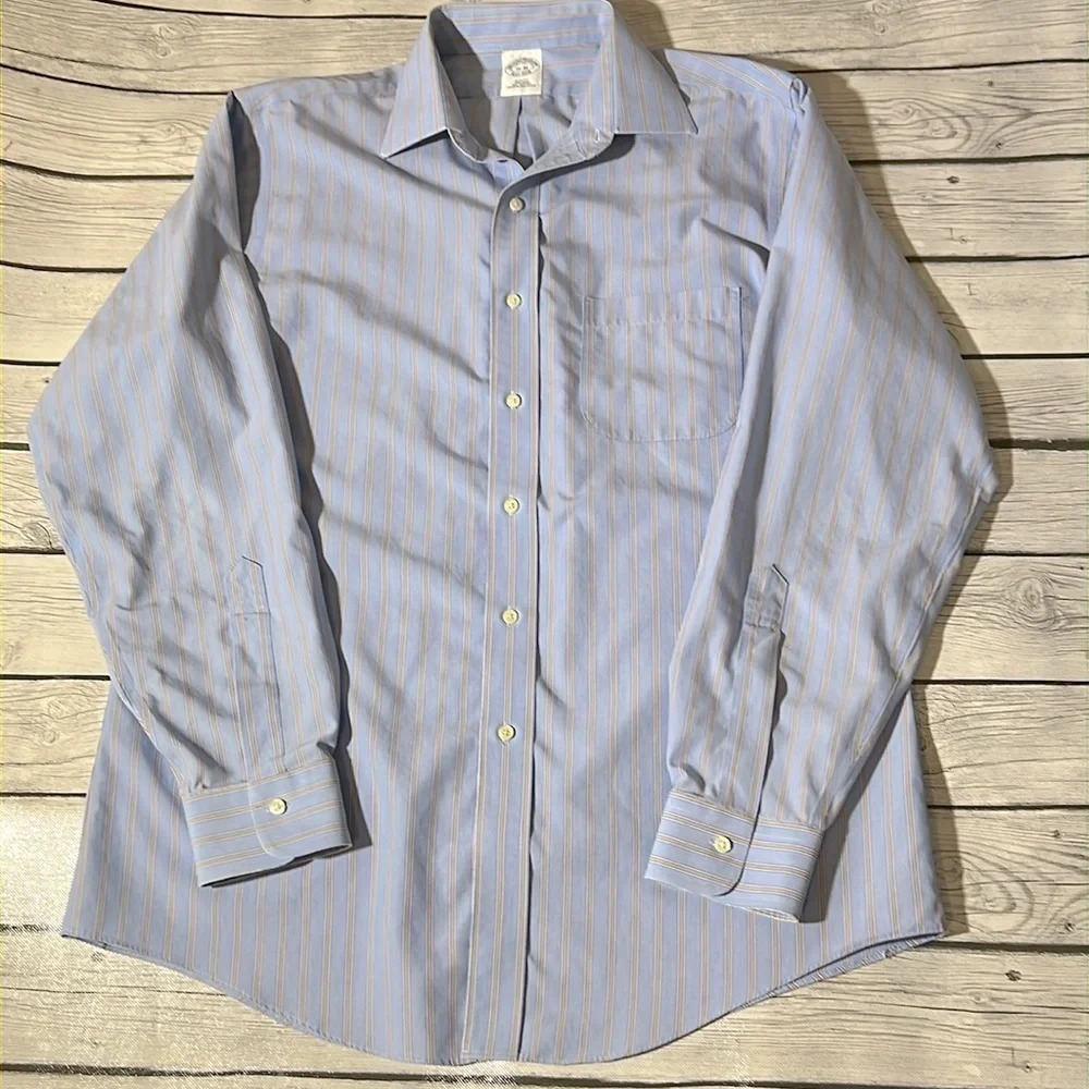 🌻 BROOKS BROTHERS Slim Fit Cotton Lt. Blue Striped LS Button Down sz. 16-35